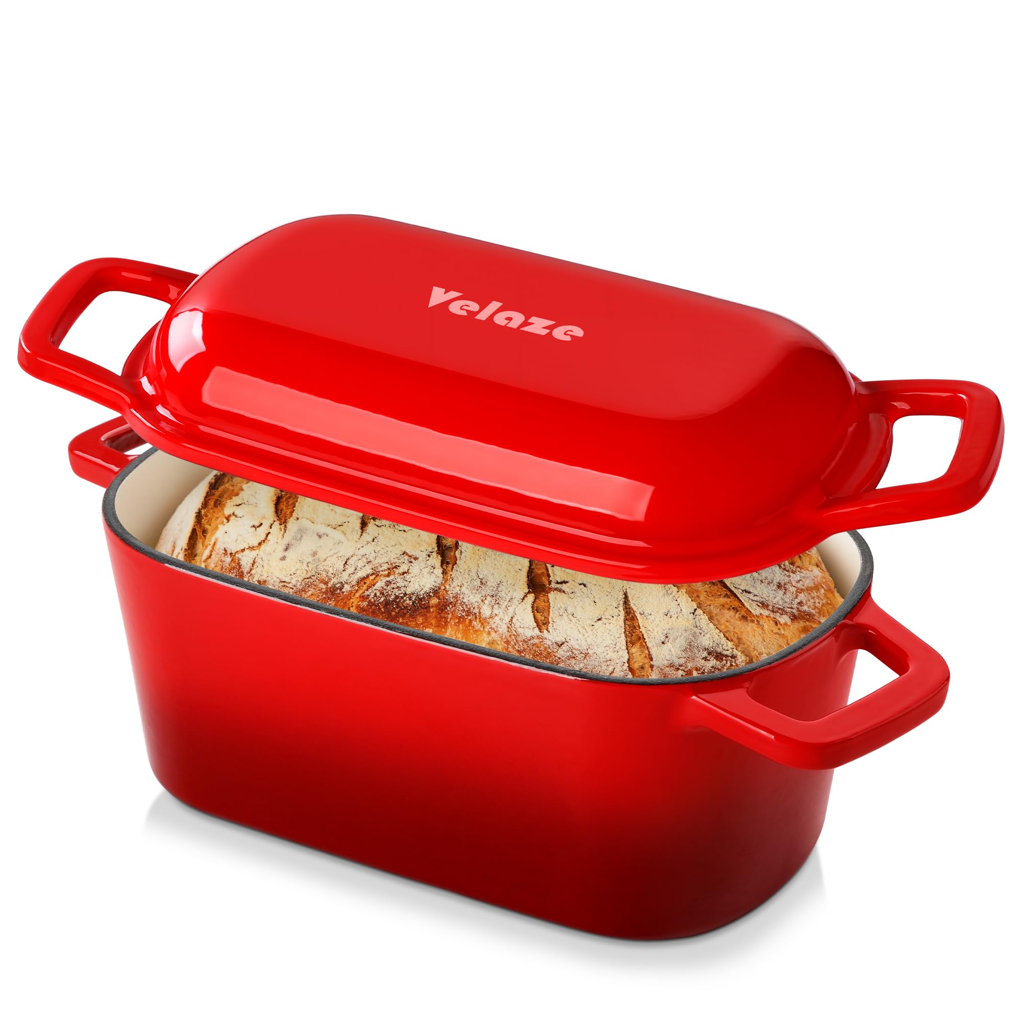 Velaze olla oval con tapa roja para hornear pan con corteza crujiente