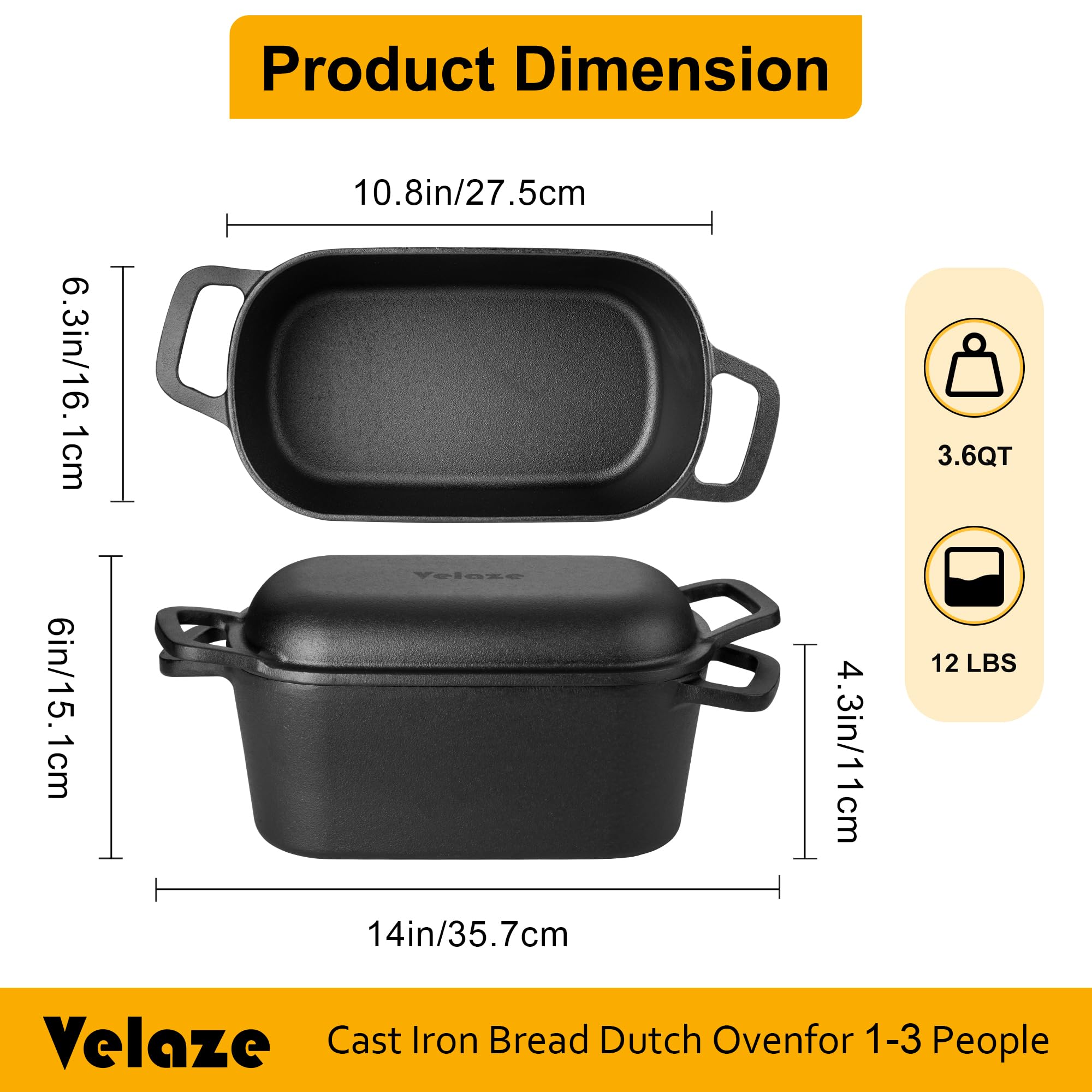 Velaze Olla holandesa 3.6QT con asa desplazada para manejo seguro.