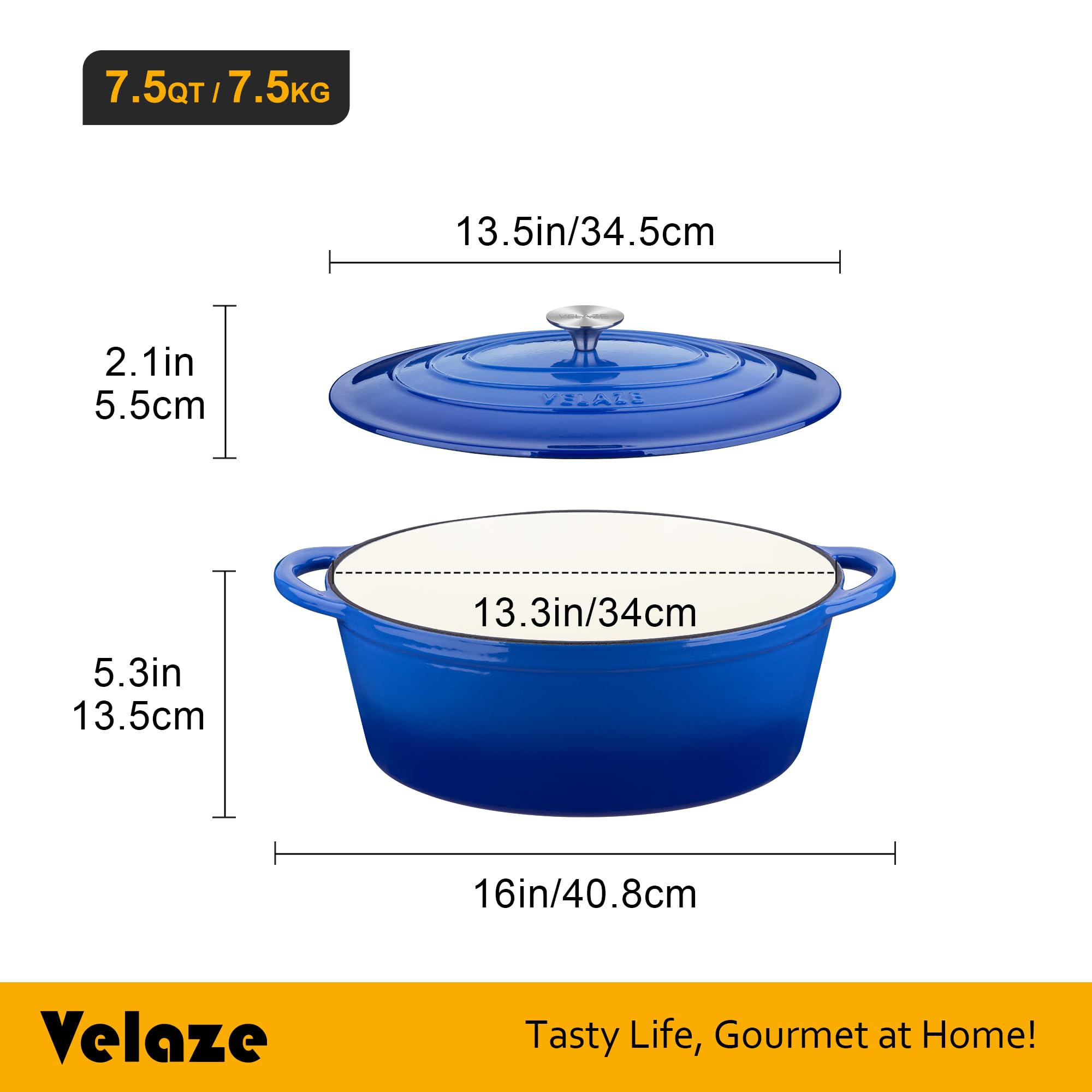 Olla Velaze azul con asa doble, fácil de transportar y servir.