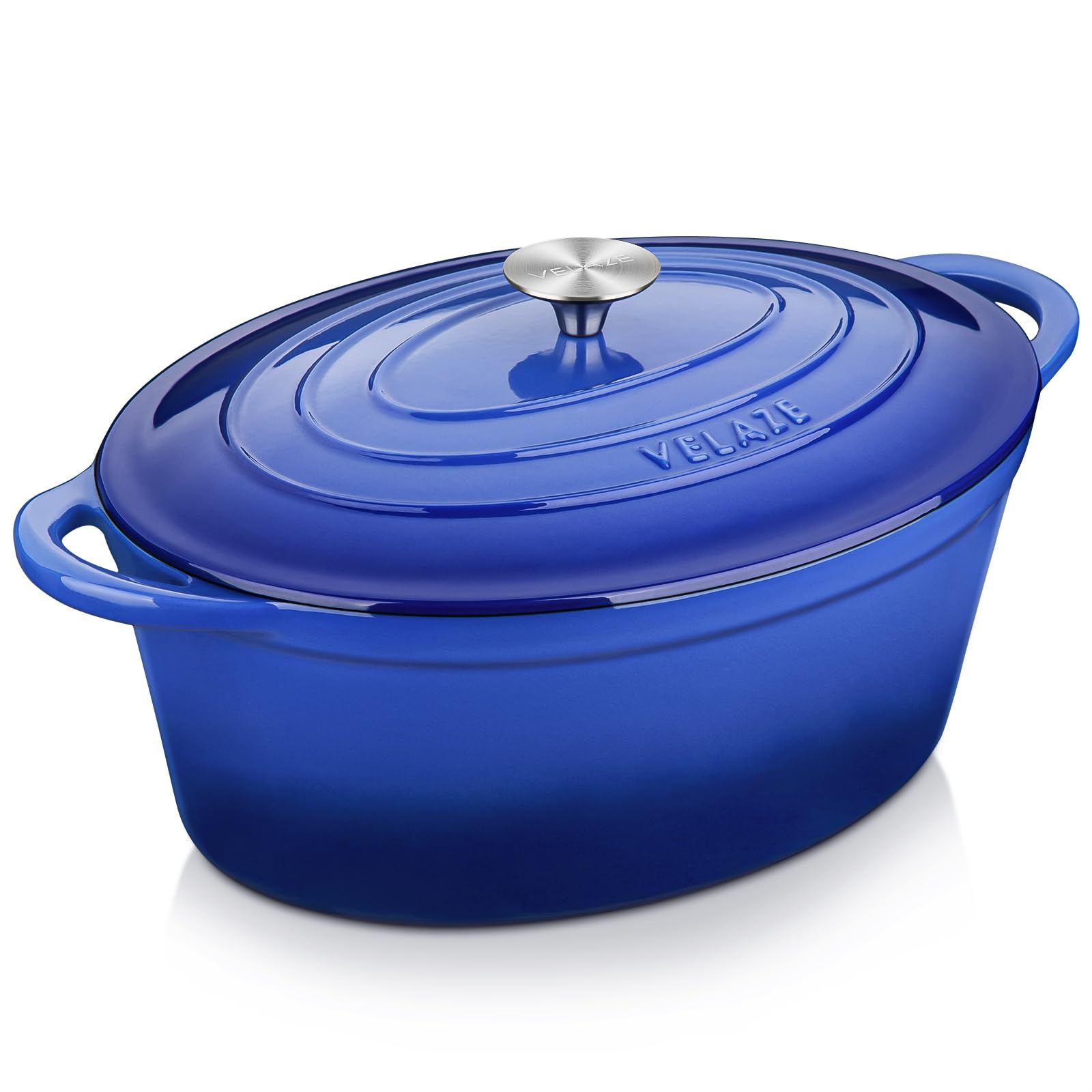 Olla Velaze oval azul con tapa, perfecta para guisos y horneado.