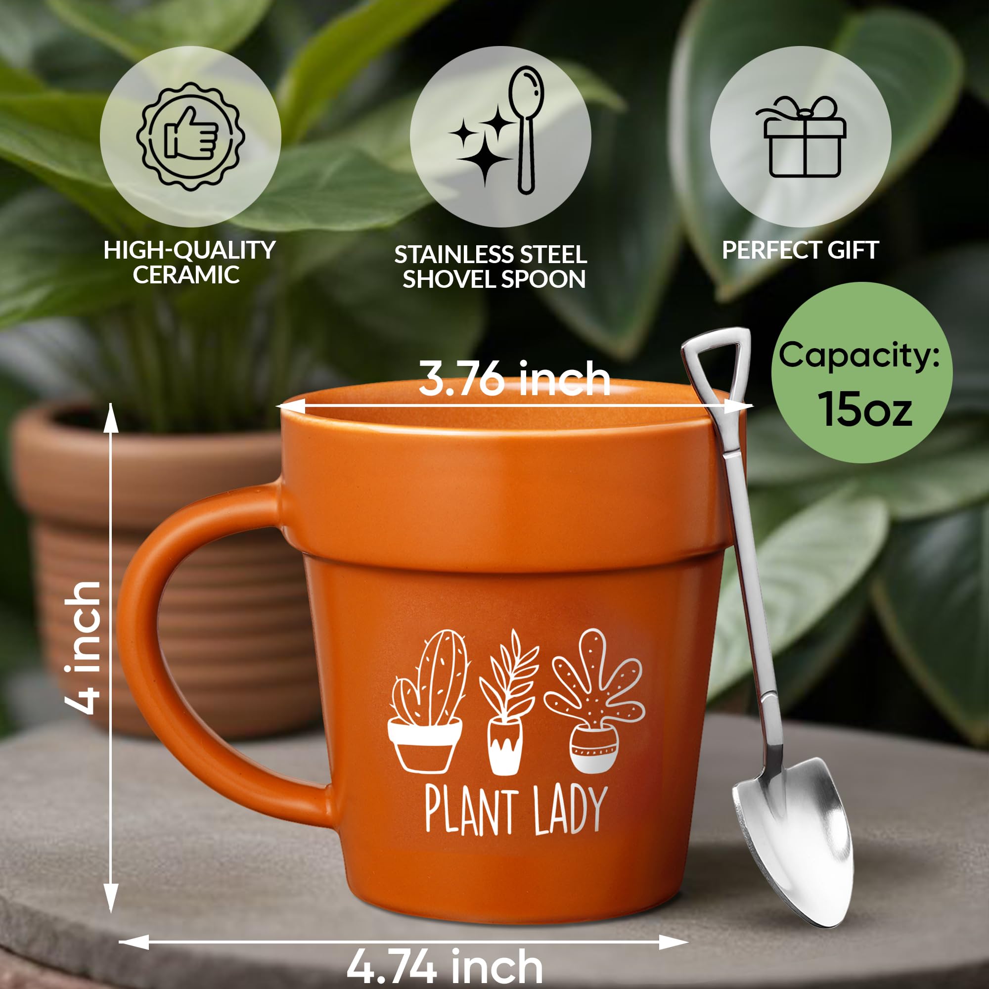 Detalle de pala metálica en Velenti Taza Maceta, toque decorativo único.