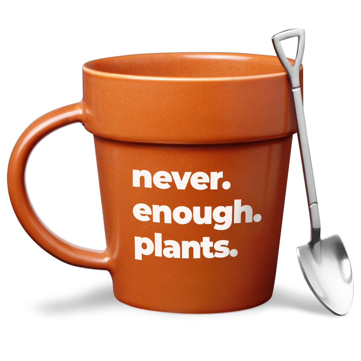 VELENTI Taza maceta con pala metálica, ideal para iniciar el día con estilo vegetal.