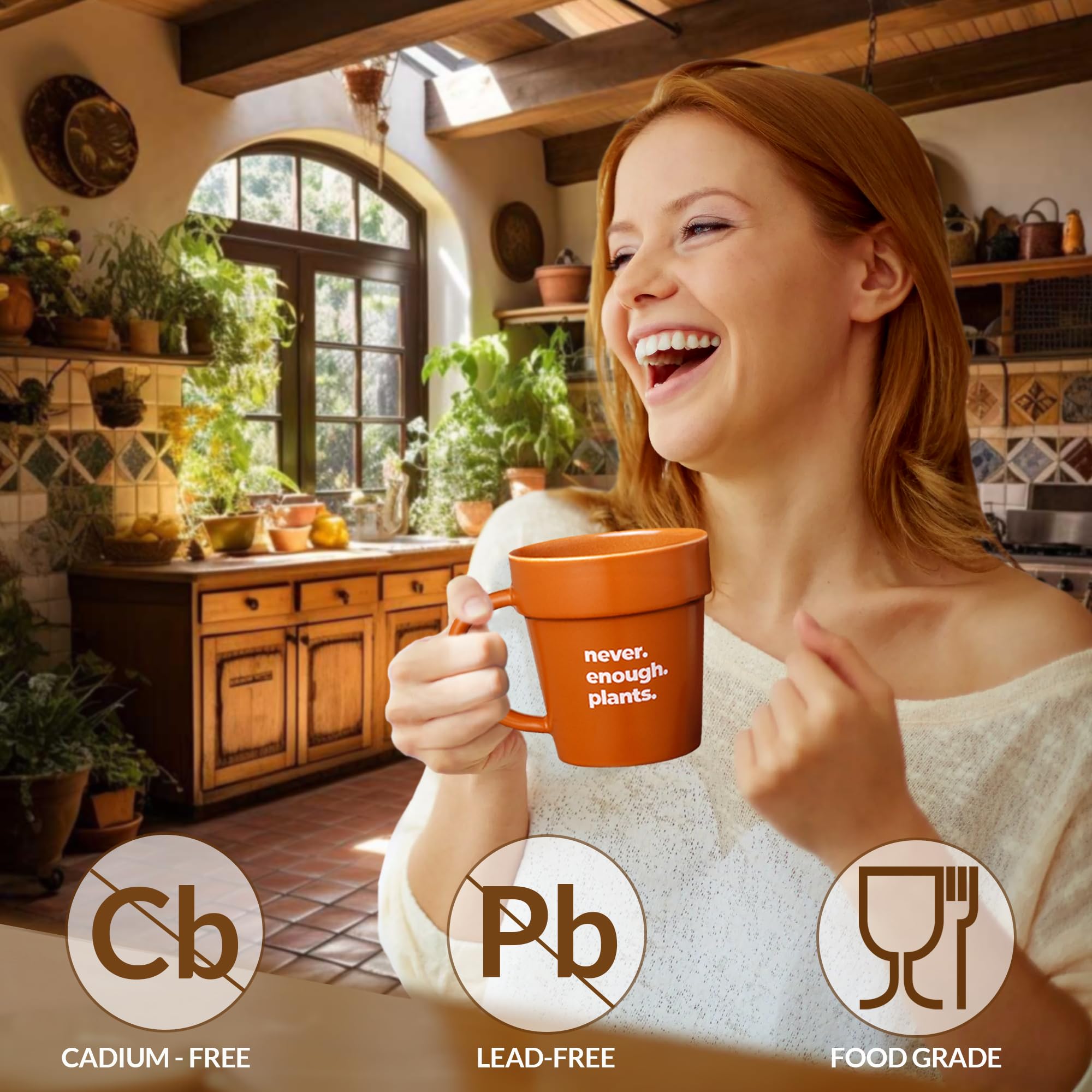VELENTI Taza maceta con pala metálica, ideal para regalar en cumpleaños o fiestas.
