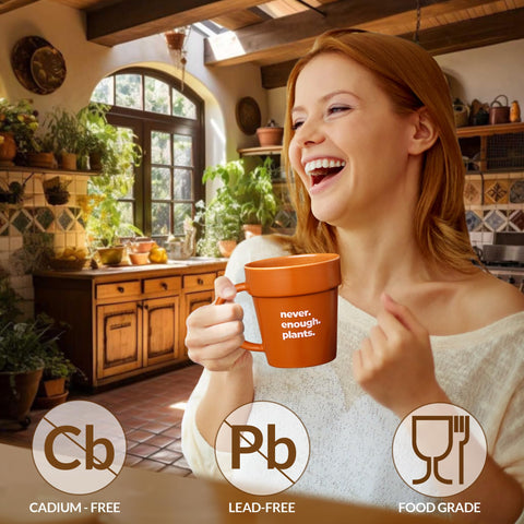 VELENTI Taza maceta con pala metálica, ideal para regalar en cumpleaños o fiestas.