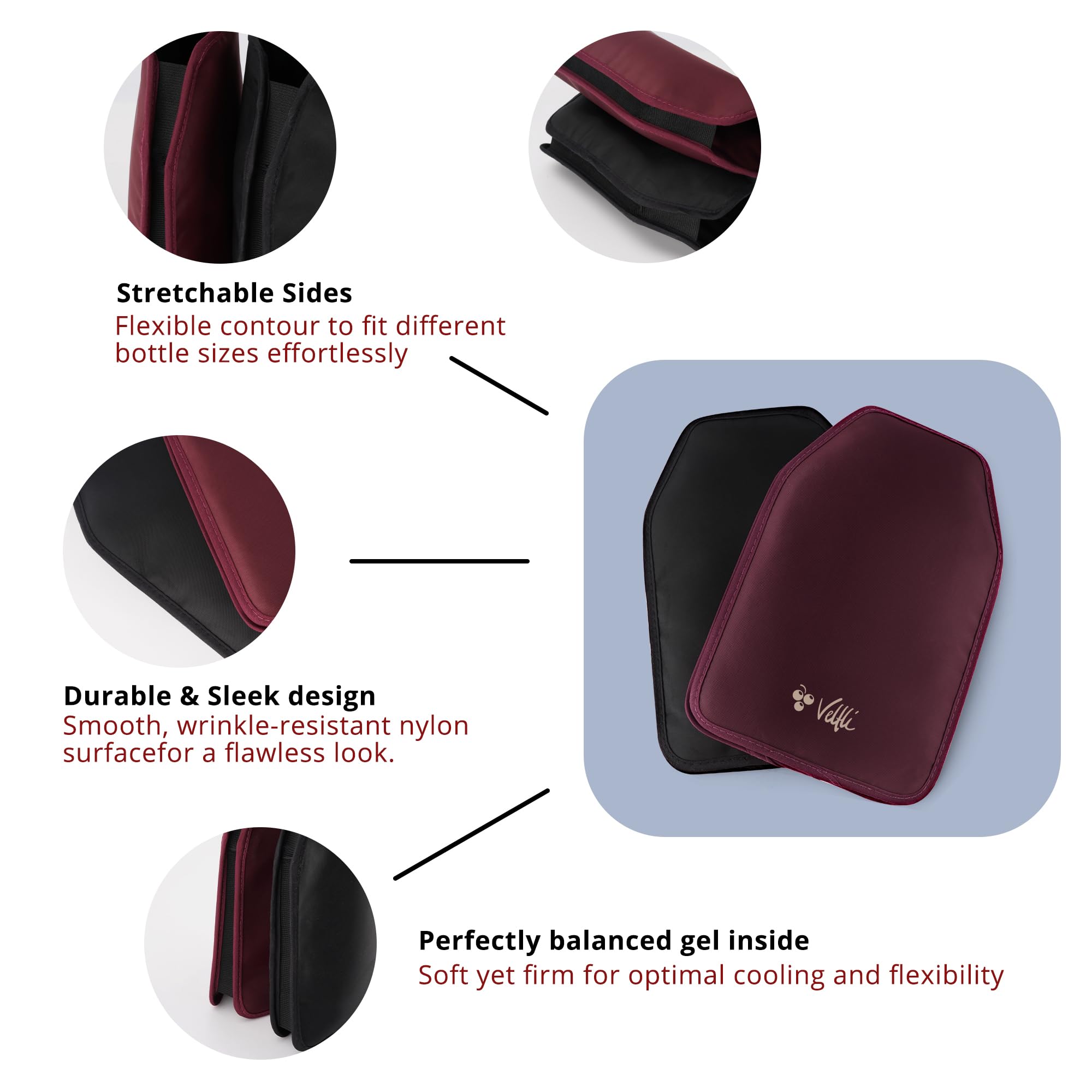 Velfli Duo enfriador vino burdeos dorso: acabado elegante en nylon.