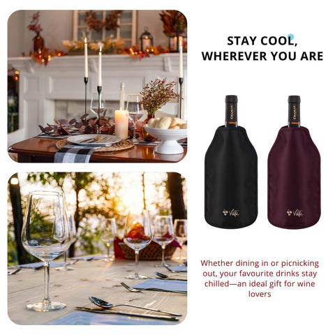 Velfli Duo enfriador vino burdeos uso cena: portátil y compacto.