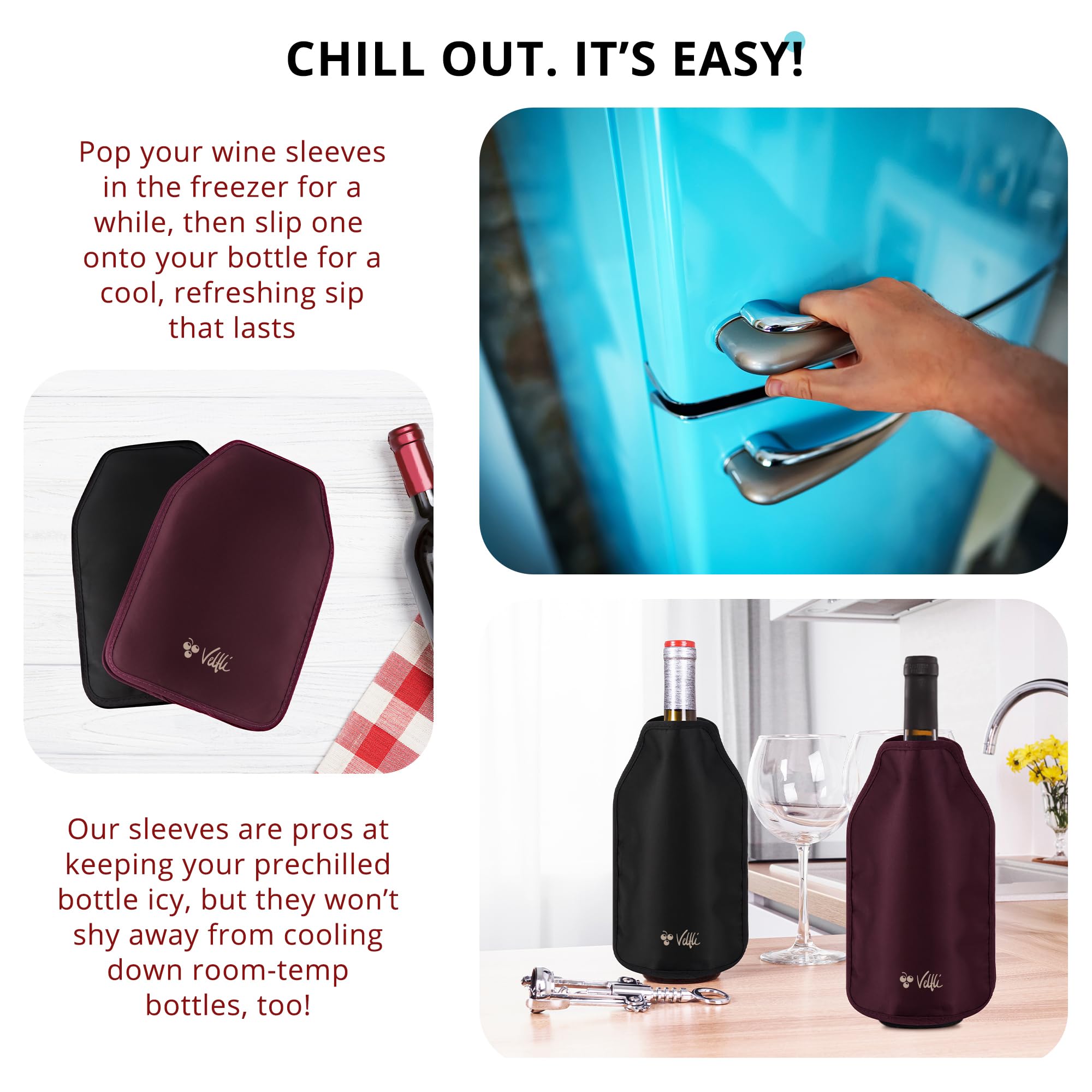Velfli Duo enfriador vino negro detalle nylon: superficie antiarrugas y duradera.