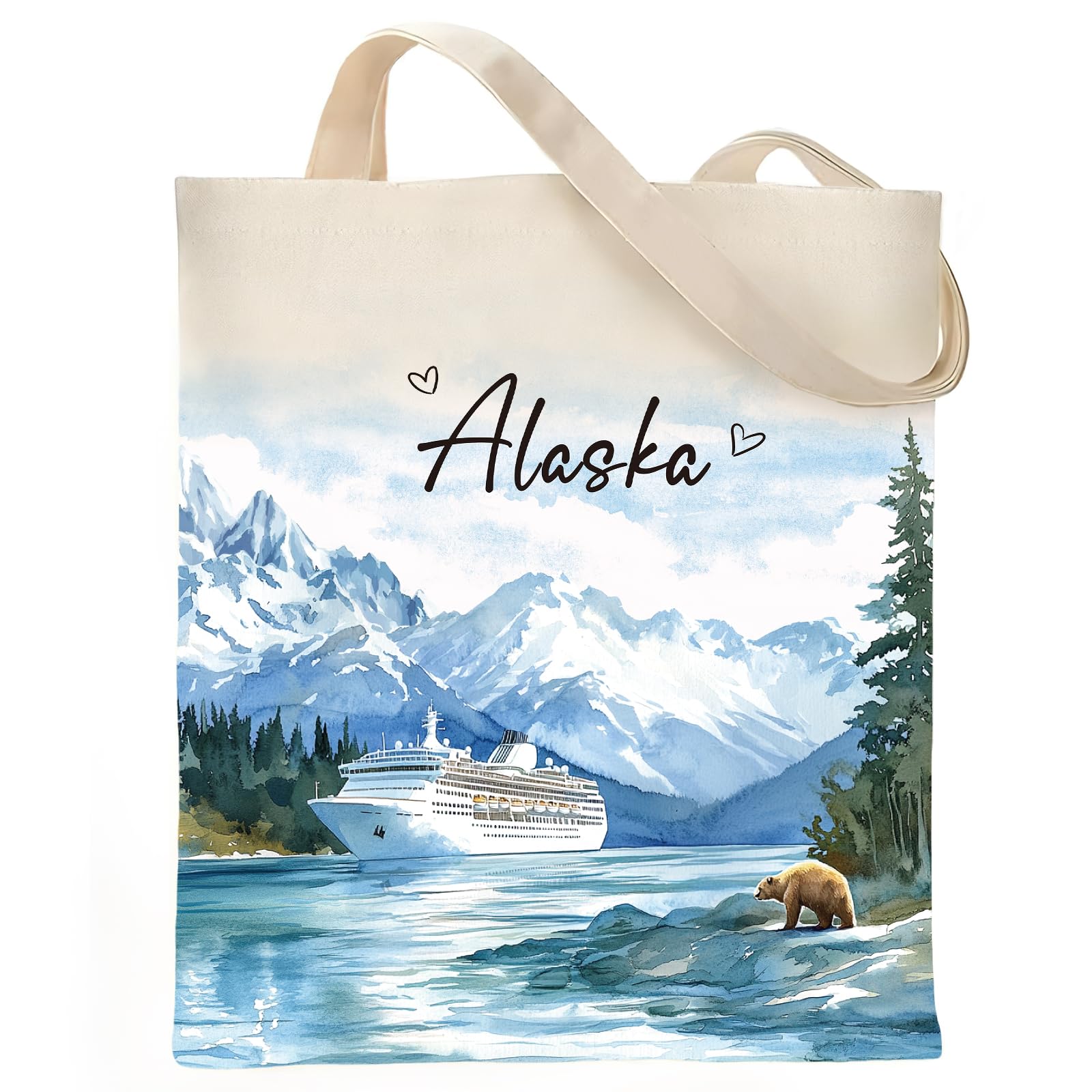 Bolsa VeloKomo Alaska con diseño acuarela crucero y oso, ideal para compras con estilo.