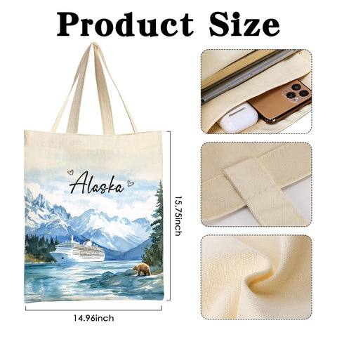 Bolsa VeloKomo Alaska con paisaje ártico, ideal para compras y organización.