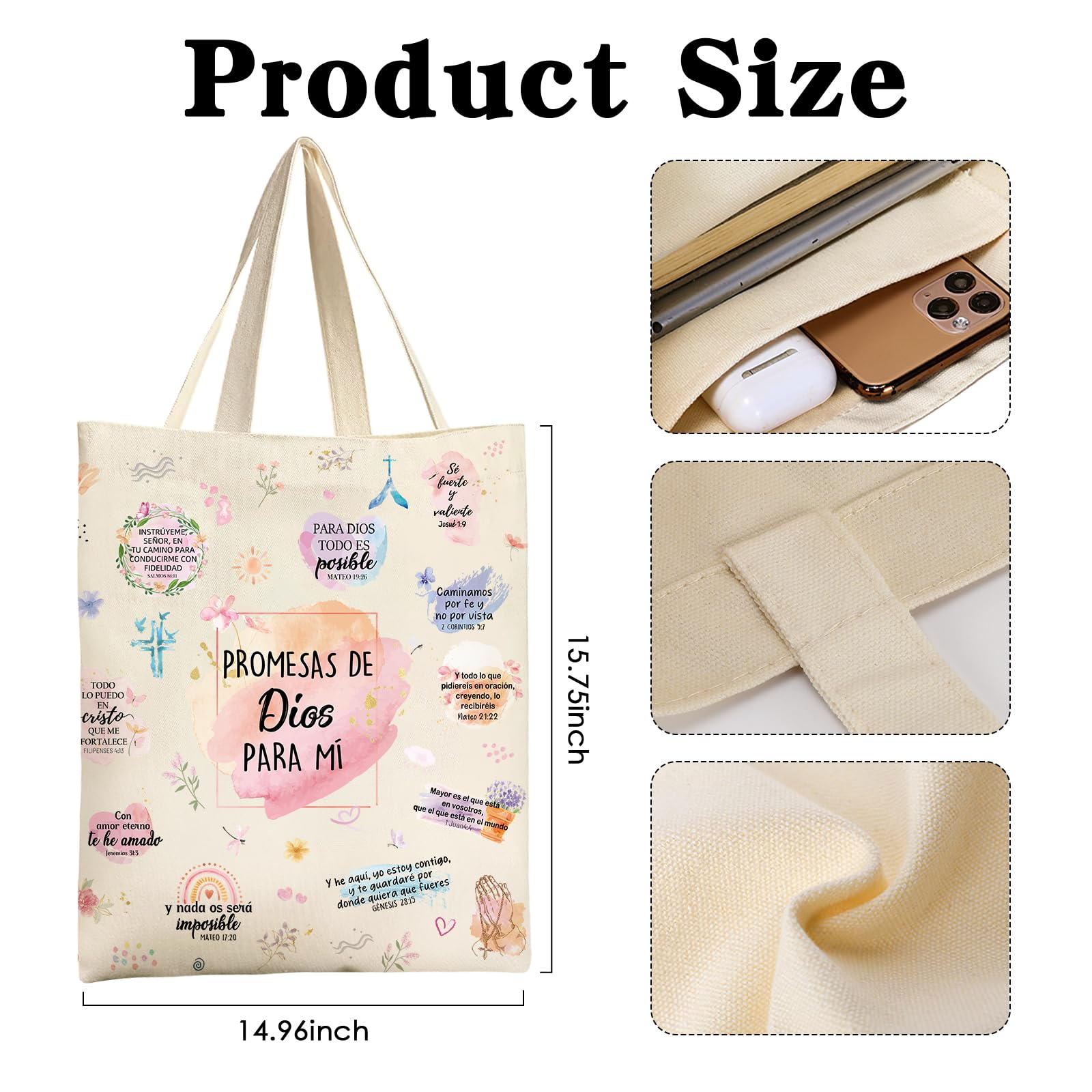 Velokomo tote Biblia con correa larga, cómodo para hombro o mano.