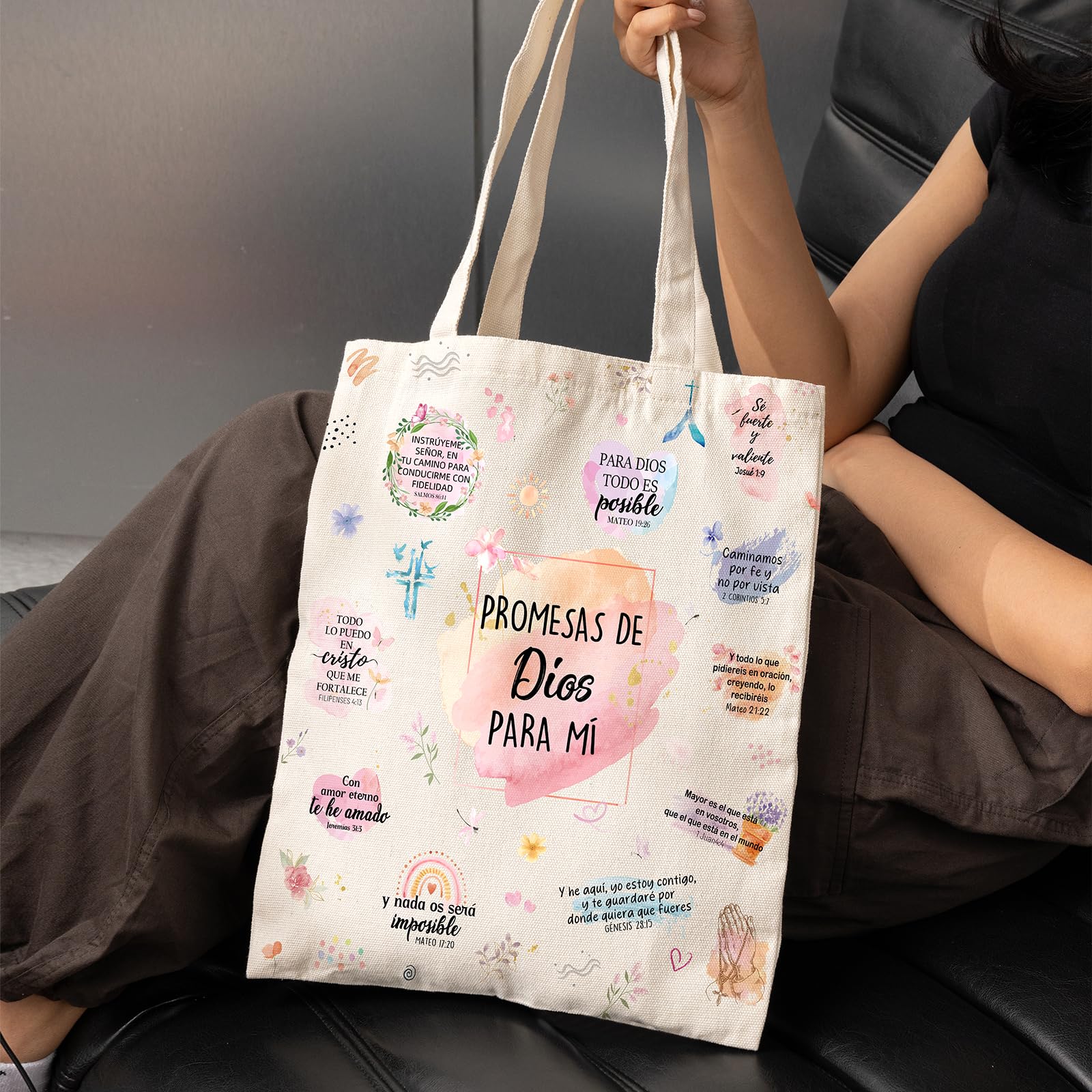 Velokomo tote Biblia con mensaje Promesas de Dios para mí, motivador.