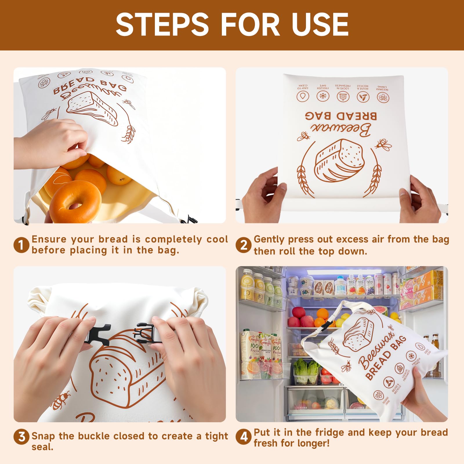 VELVASPIRA Ideales para pan y bollos; caben baguettes y croissants para conservar