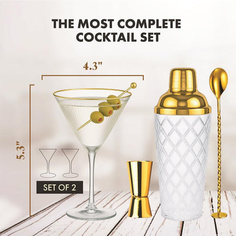 Vemacity vasos martini estriados con borde dorado para presentaciones elegantes