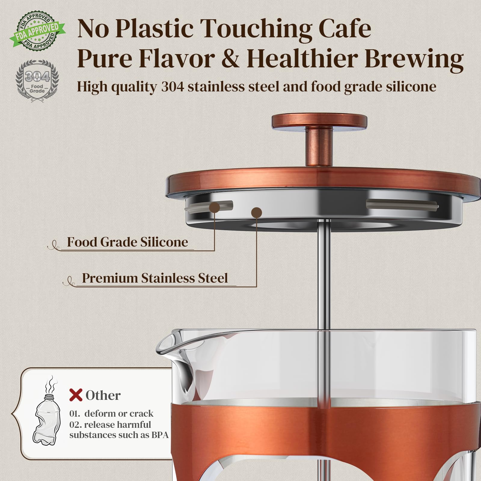 Prensa francesa Veken vidrio borosilicato resistente para bebidas calientes o frías