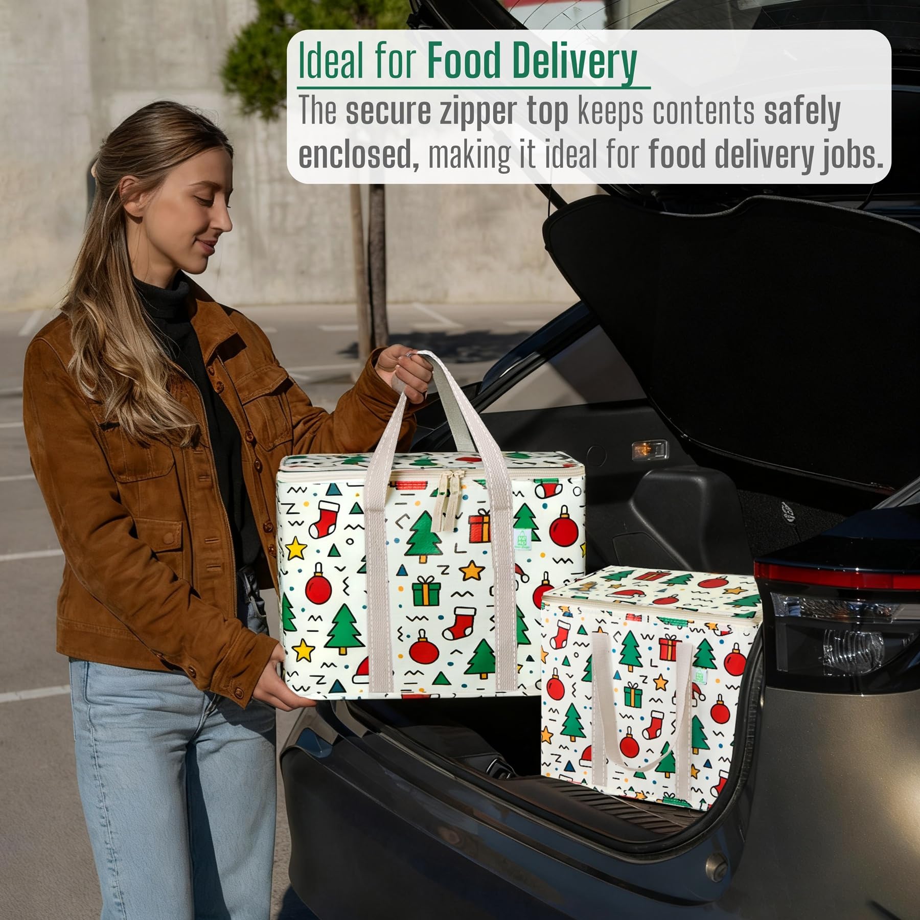 Uso versátil de la bolsa VENO para compras, entregas y picnic.