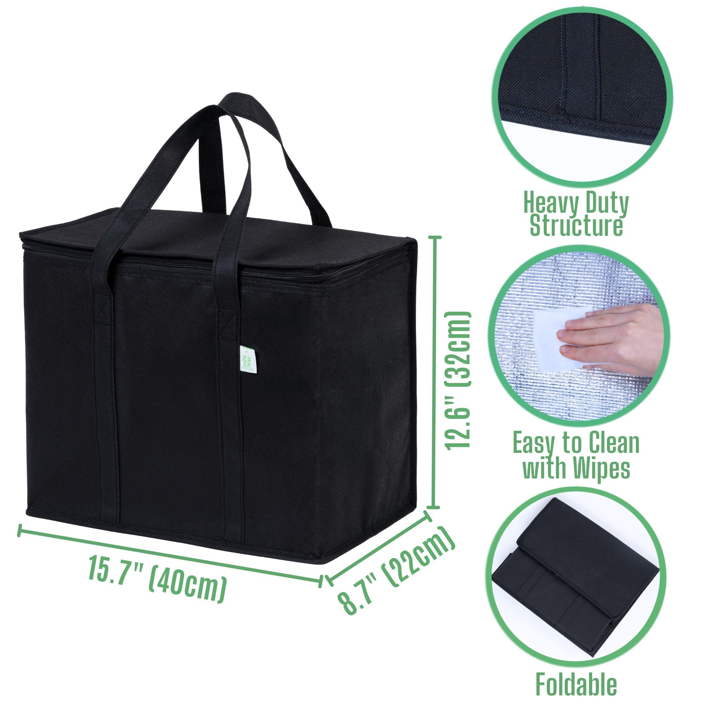 Bolsas VENO con tapa y cremallera doble conservan temperatura de alimentos.