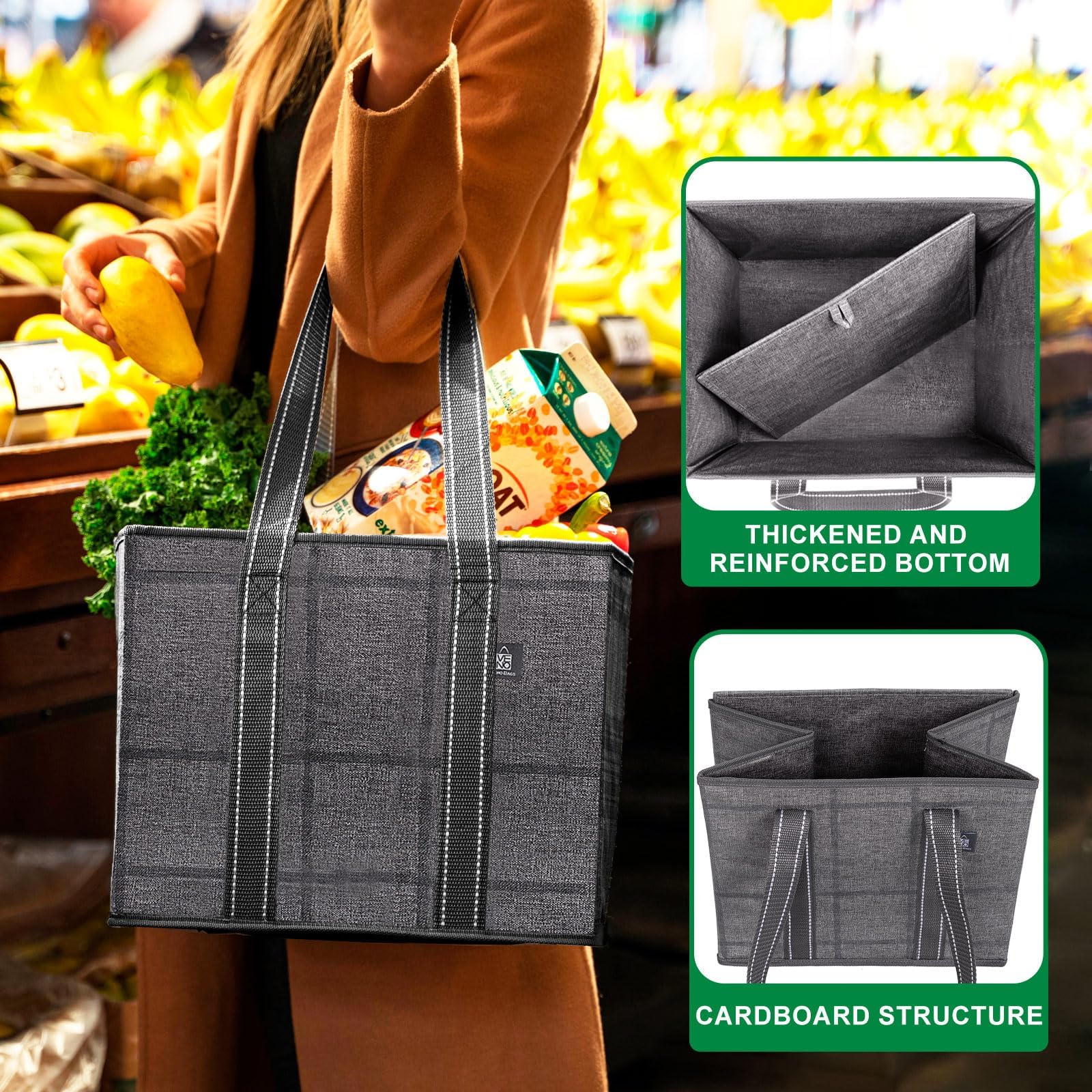 Bolsas VENO con mangos largos y reforzados para transportar.