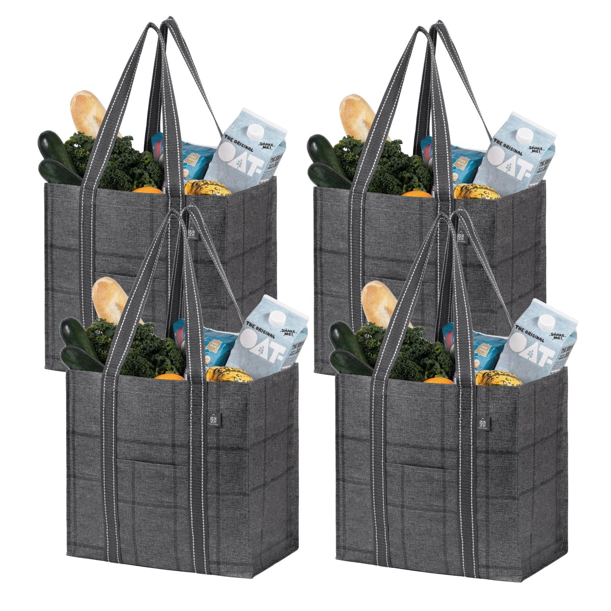 Bolsas VENO Windowpane 4pack frente, gran capacidad para compras fáciles