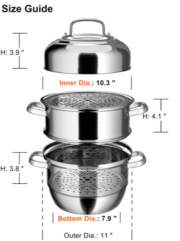 Olla vapor VENTION con diámetro interior de 10.3 pulgadas para porciones.