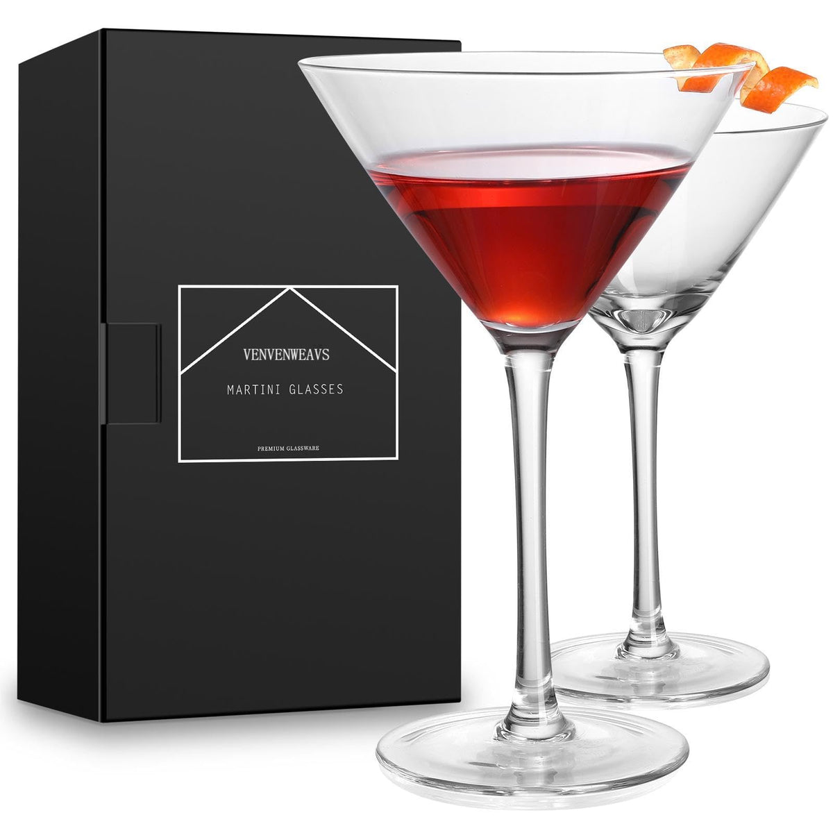 VENVENWEAVS copas martini conjunto 2, sopladas a mano, cristal claro y presentación elegante para reuniones