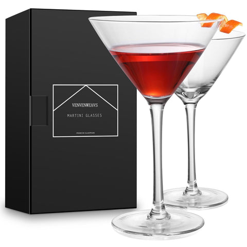 VENVENWEAVS copas martini conjunto 2, sopladas a mano, cristal claro y presentación elegante para reuniones