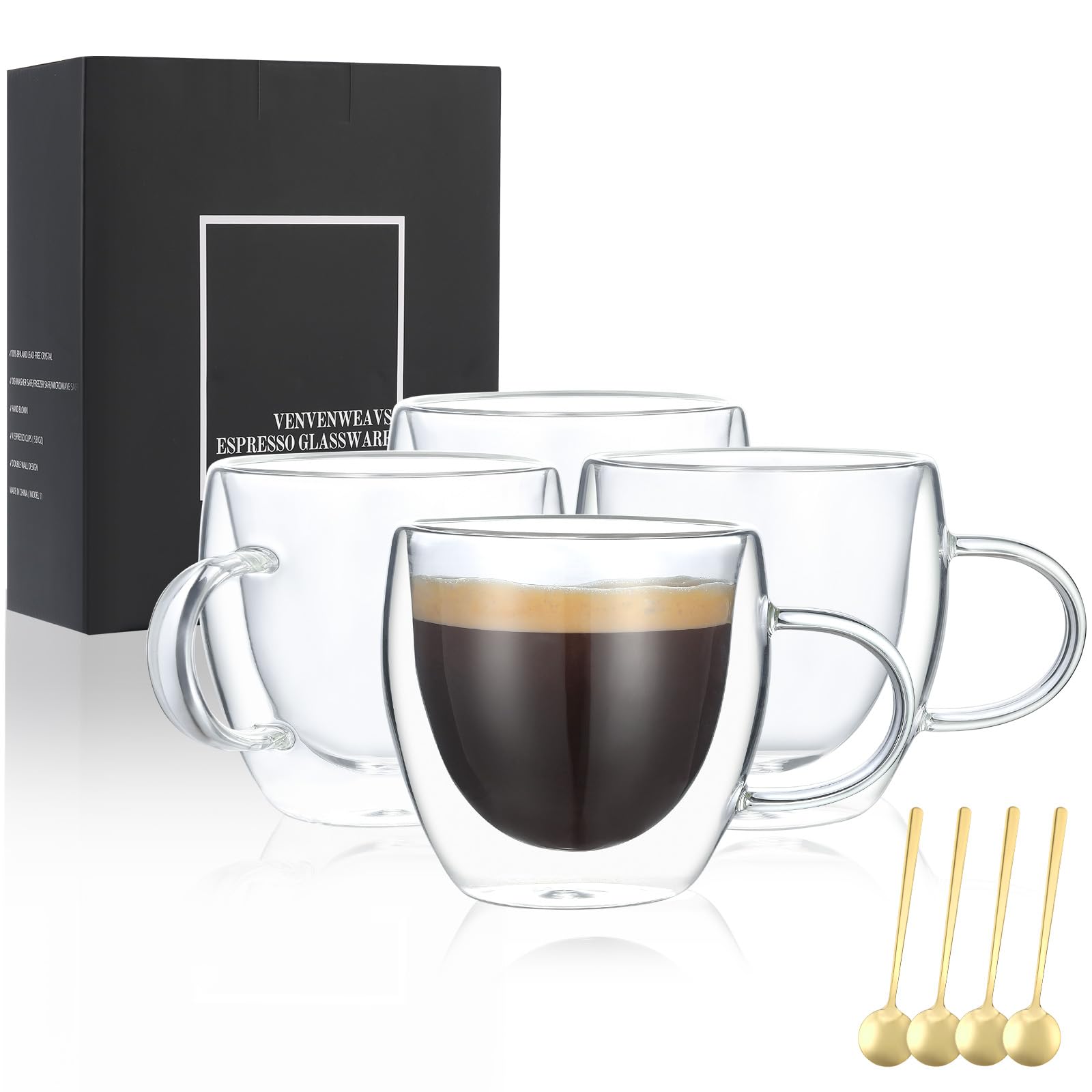 VENVENWEAVS set de tazas espresso: cuatro piezas, ideal para espresso y capuchino.