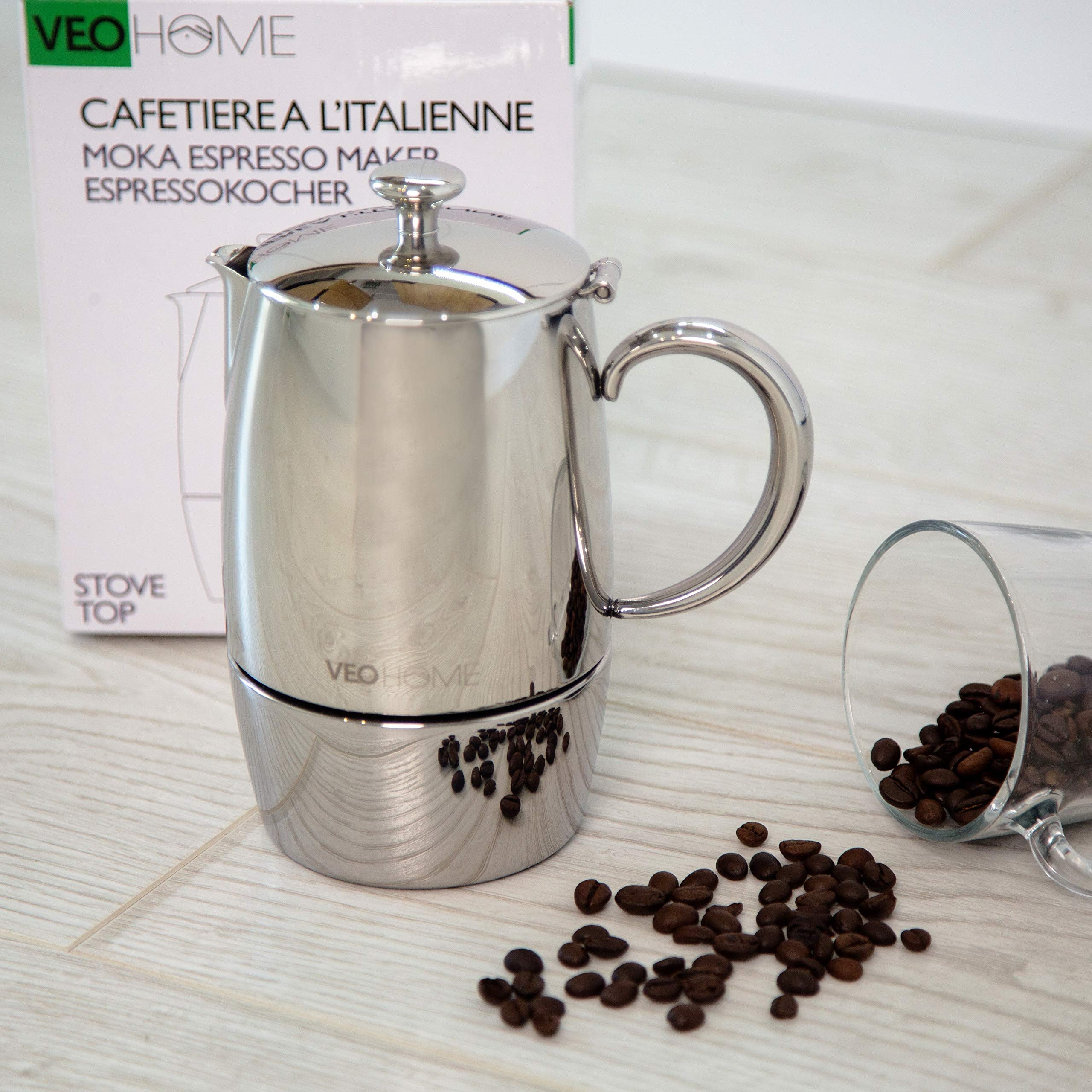 VeoHome moka apta para lavavajillas, limpieza rápida y fácil tras la preparación.