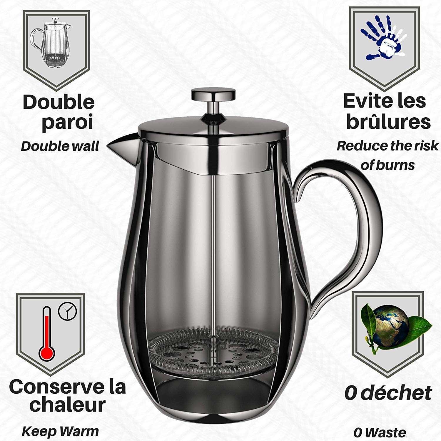VeoHome cuerpo de acero inoxidable con doble pared para conservar el calor por más tiempo