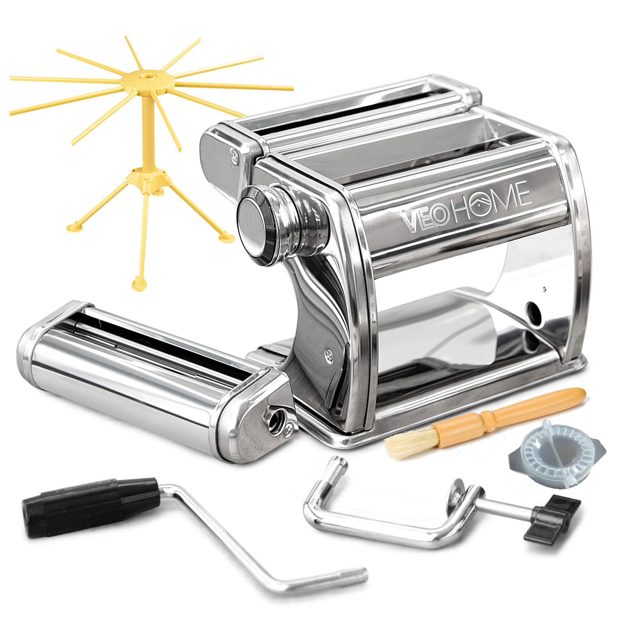 VeoHome Maquina para pasta de acero inoxidable, ideal para preparar pasta fresca en casa.