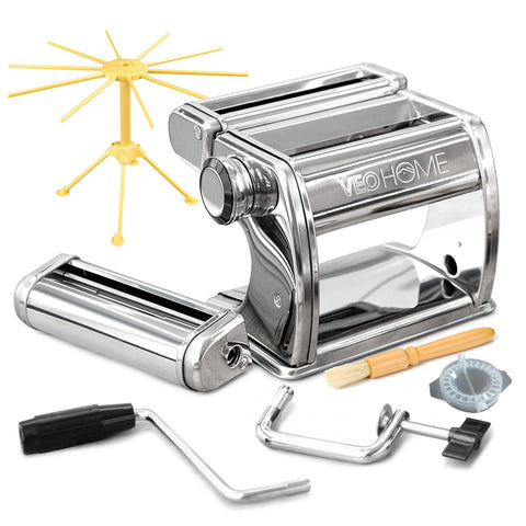 VeoHome Maquina para pasta de acero inoxidable, ideal para preparar pasta fresca en casa.