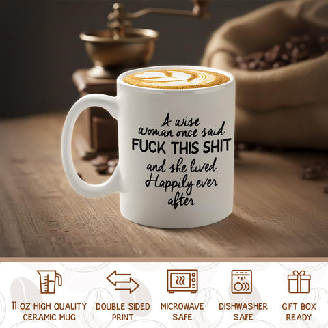 Veracco Taza blanca con diseños en ambos lados, ideal para conversar en la mesa.