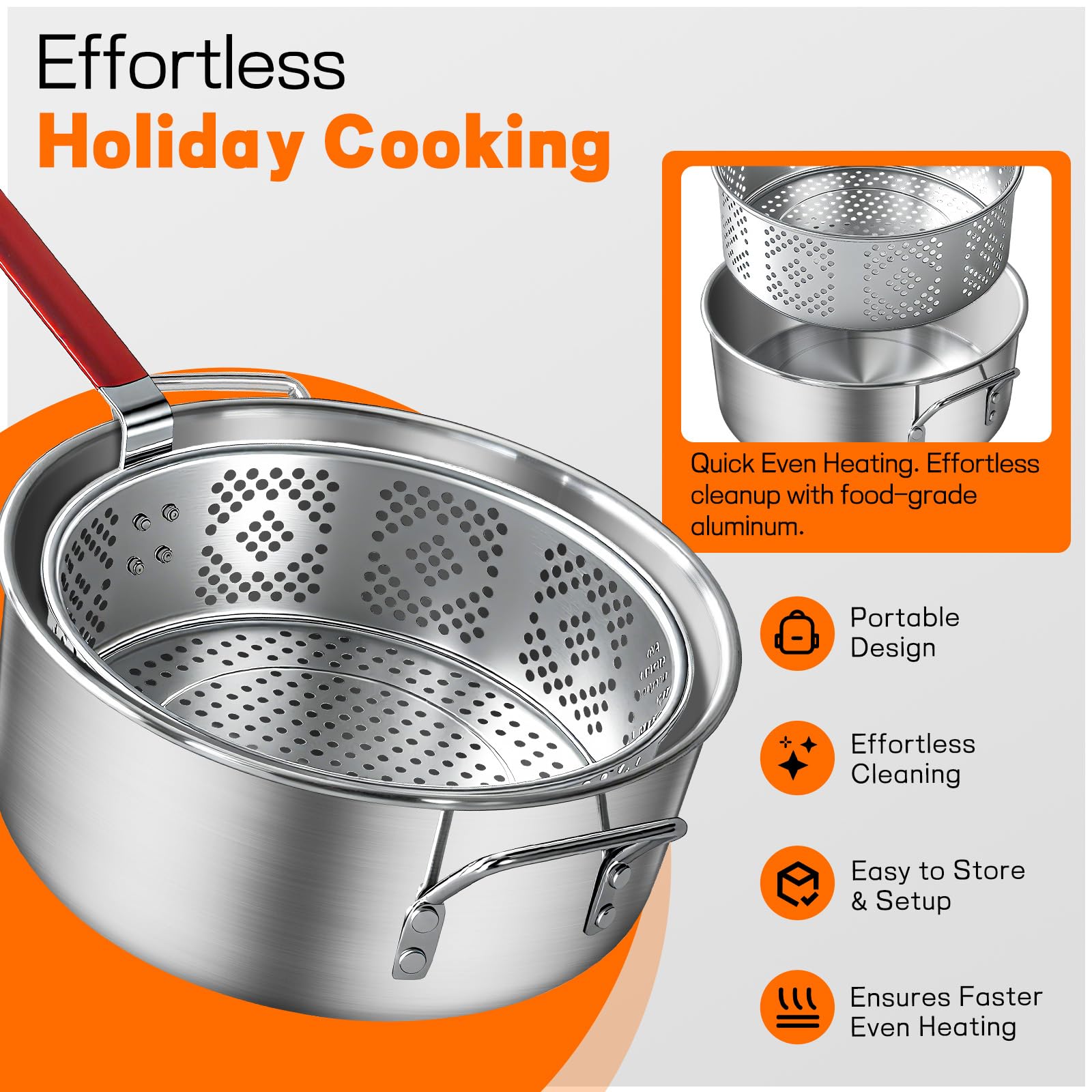 Cesta de fritura Veralune 10QT para drenaje eficiente y cocción uniforme.