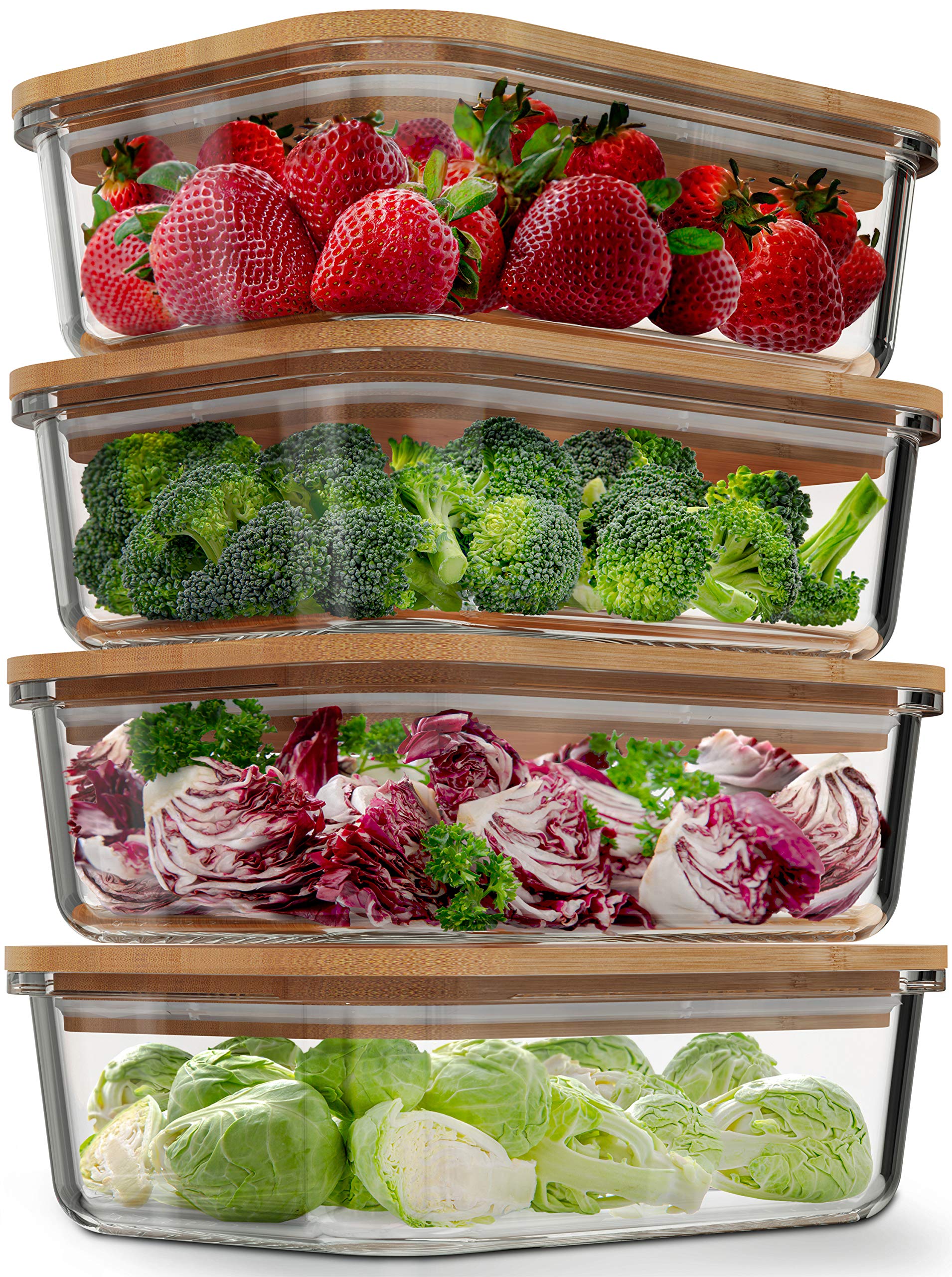 Verel contenedores de vidrio borosilicato de 4 pack para conservar comidas.