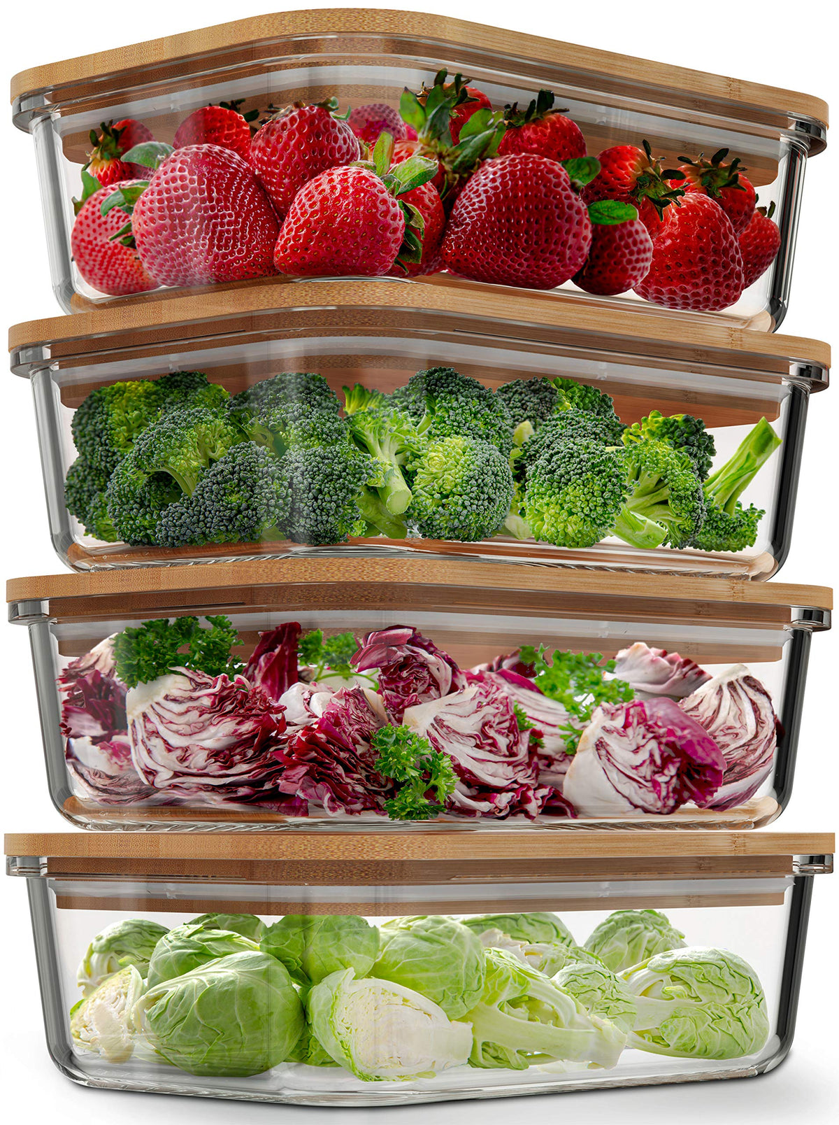Verel contenedores de vidrio borosilicato de 4 pack para conservar comidas.