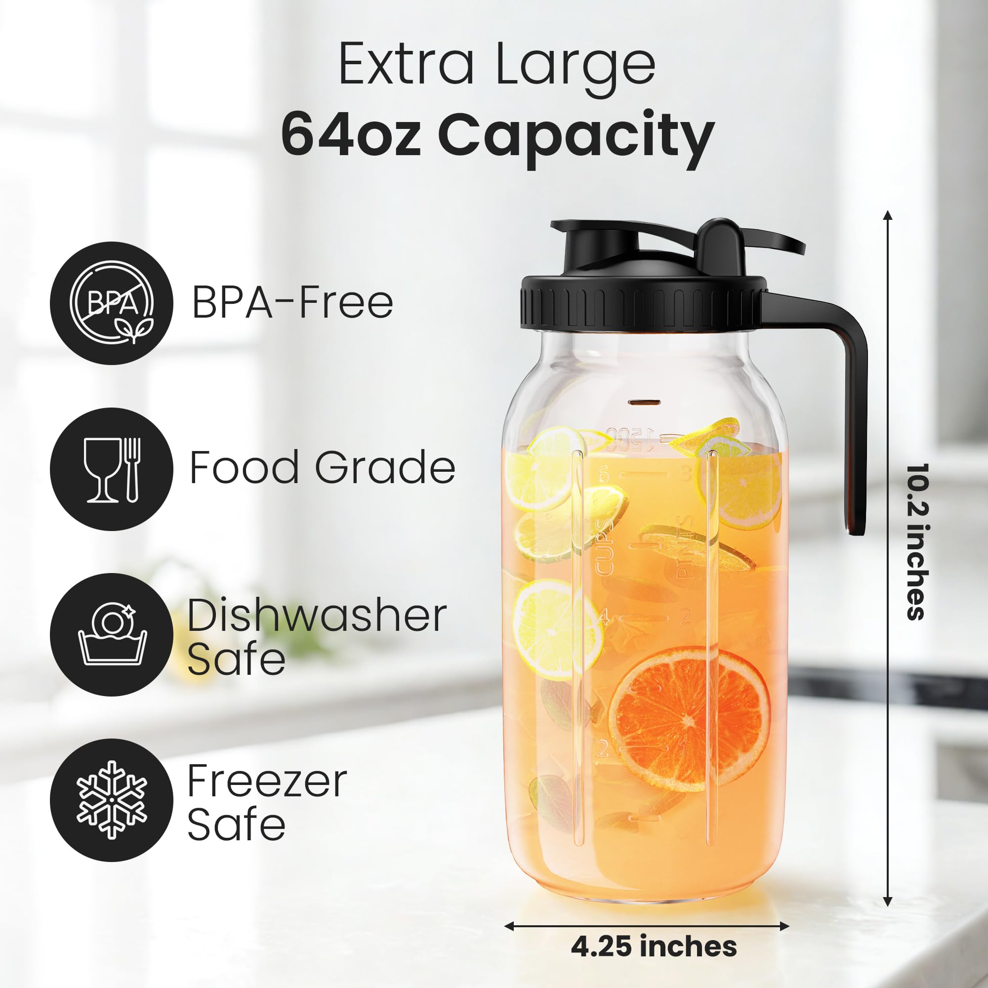 Veri Beond Jarra Mason 64oz con tapa vertedora para mantener bebidas frescas.