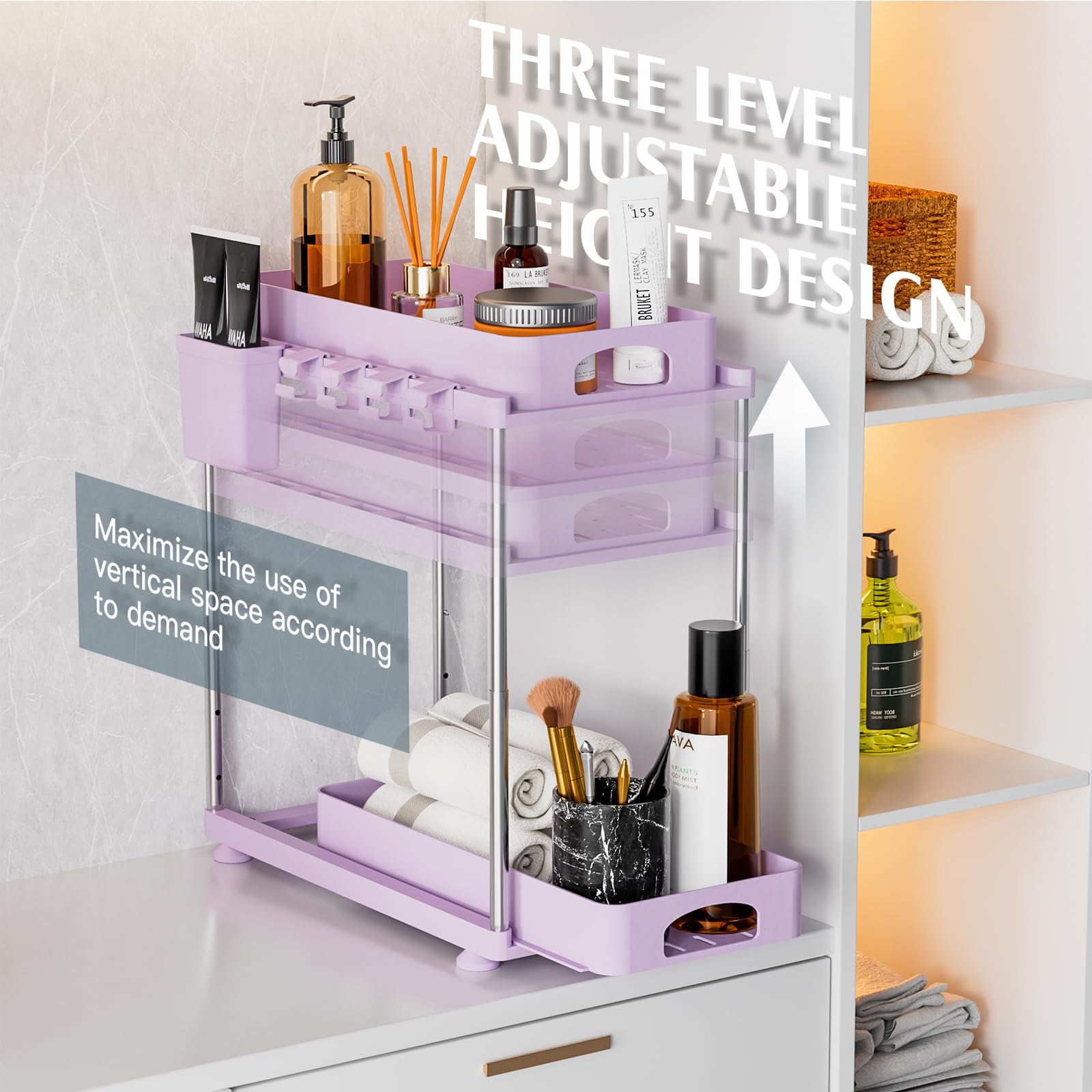 VERIFOST Organizador para baño, dos niveles, fácil acceso a cosméticos
