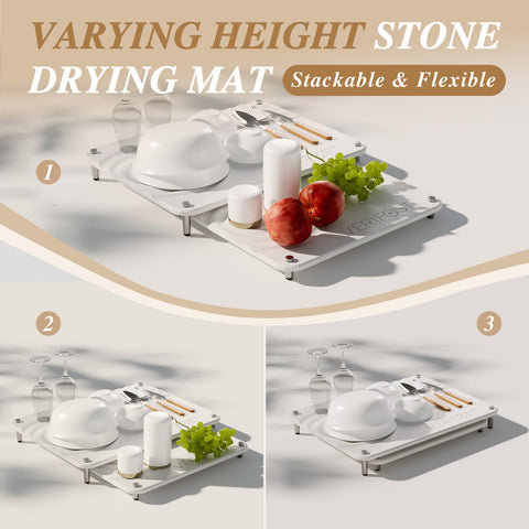 VERIFOST Pearl White: absorción en segundos para secar platos.