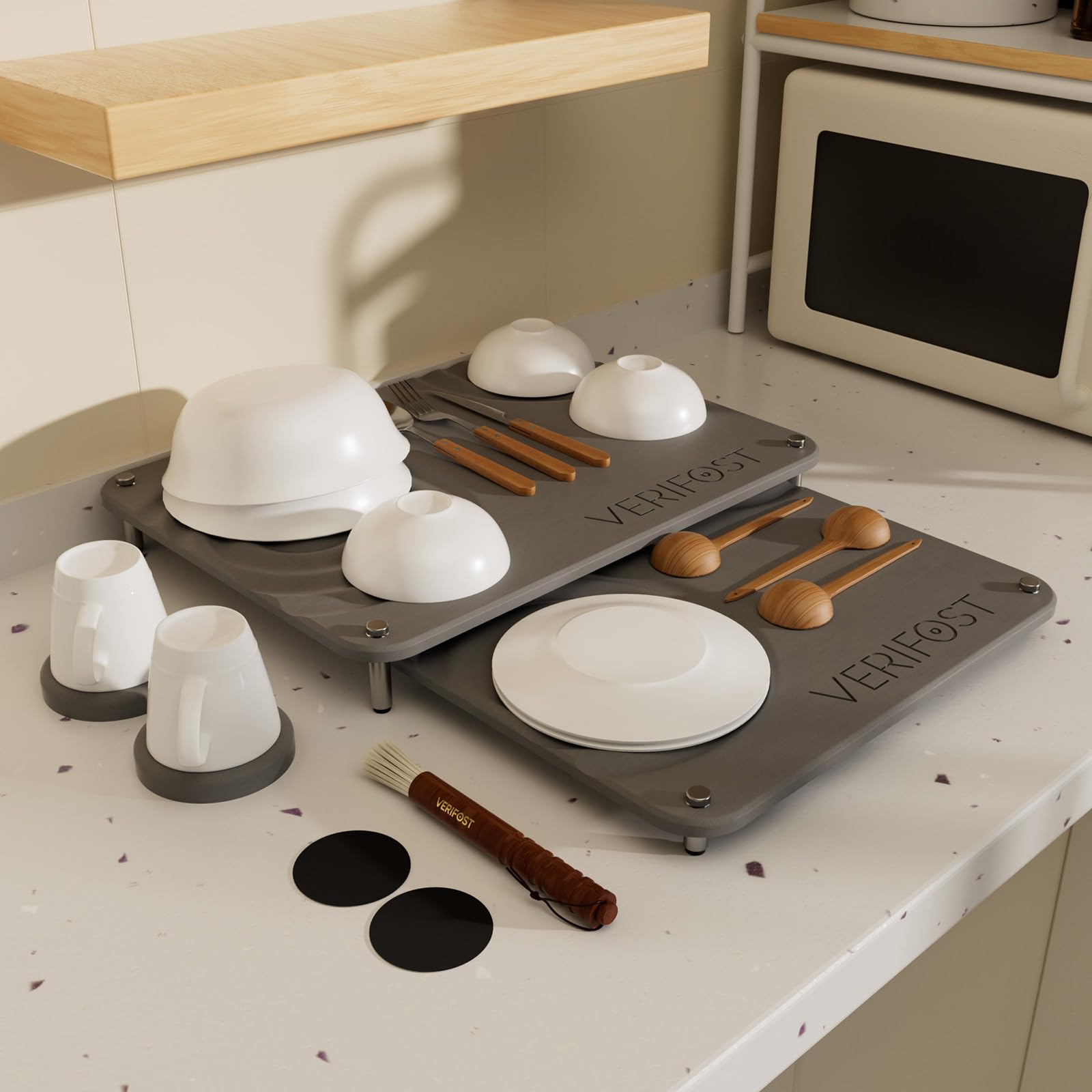 VERIFOST piedra de secado gris medianoche para cocina, absorbe humedad y seca rápidamente.