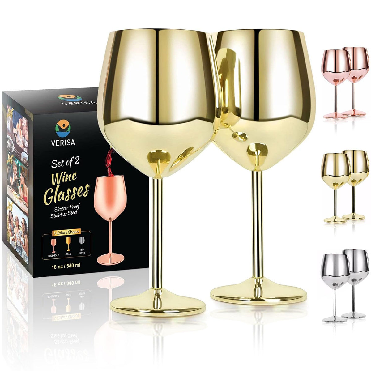 VERISA copa de vino dorada irrompible para exterior, ideal para reuniones al aire libre