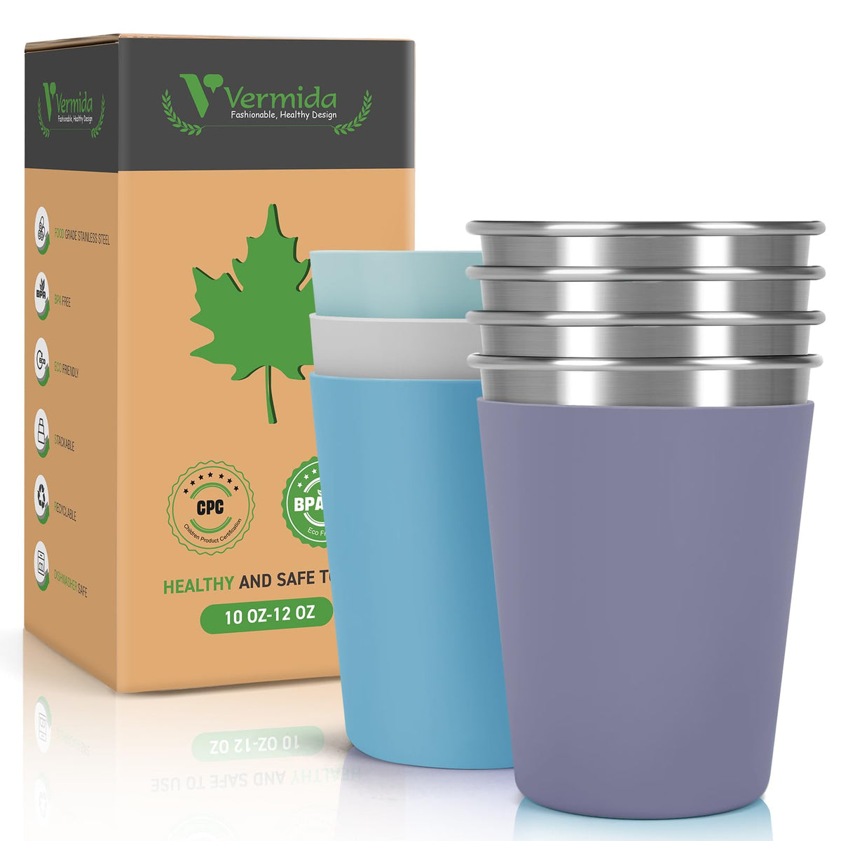Vermida tazas para niños de doce onzas en acero inoxidable, duraderas para casa.