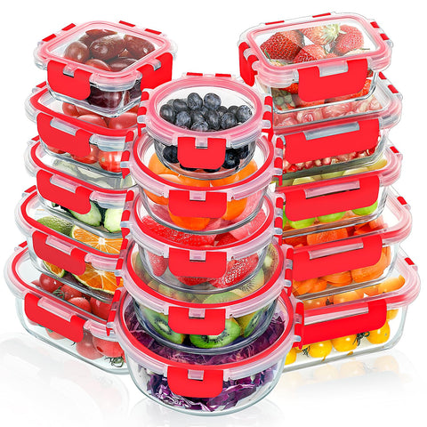 VERONES conjunto 30 piezas: recipientes de vidrio apilables con tapas herméticas para almacenamiento eficiente