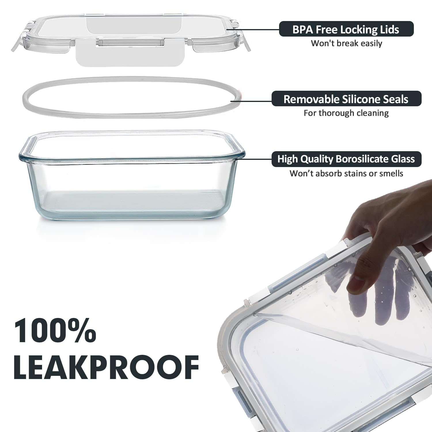 VERONES recipiente vidrio 33-8oz con tapa para porciones grandes
