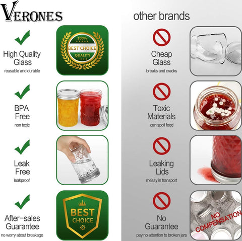 VERONES frascos-8oz aptos para refrigerar y congelar, sin absorber olores.