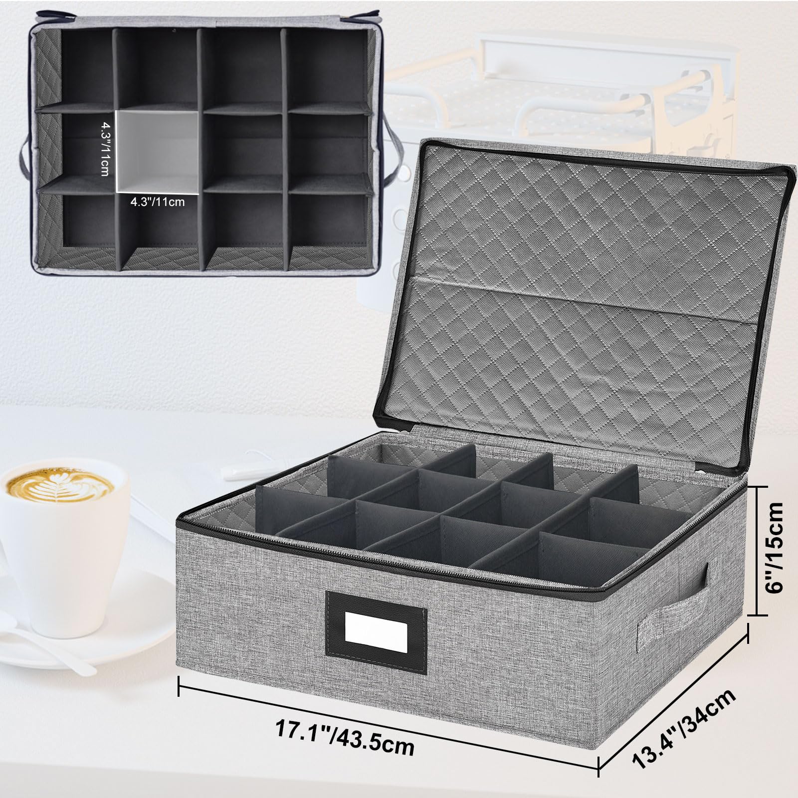 VERONLY caja con divisores interior facilita almacenar varias tazas sin golpes.