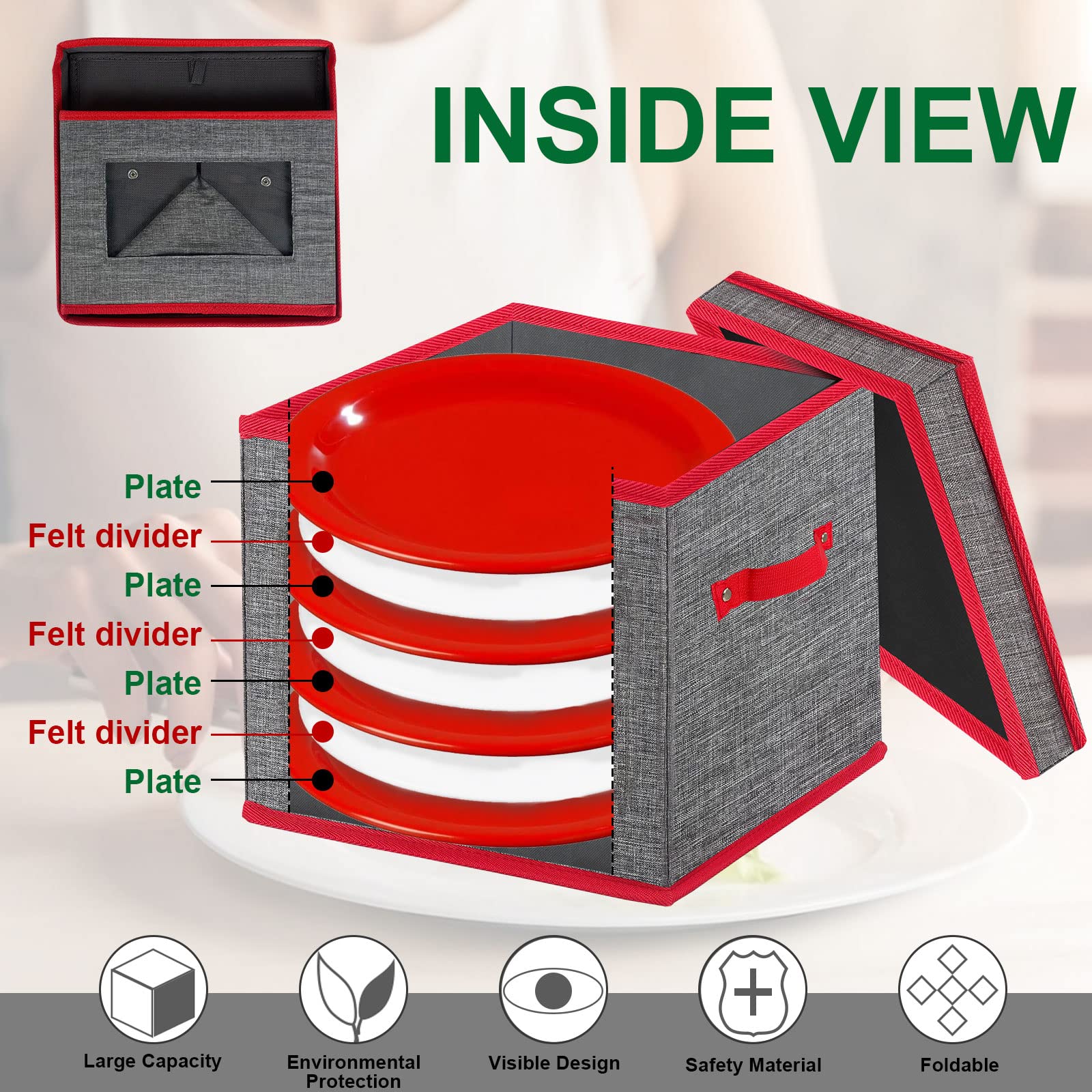 VERONLY interior con divisores de fieltro para proteger 12 platos.