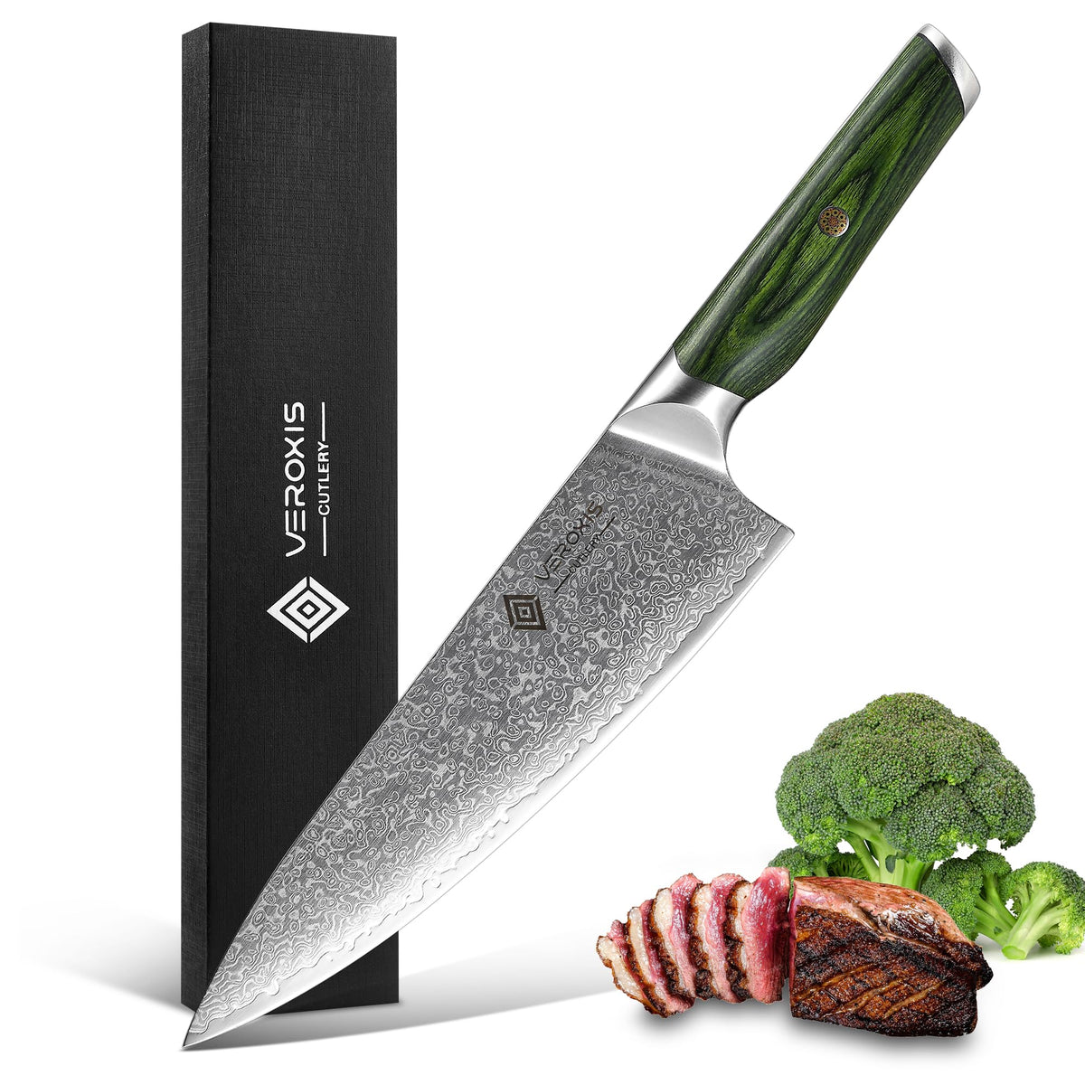 VEROXIS cuchillo chef damascus 8 pulgadas para cortes precisos y control.