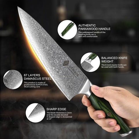 VEROXIS hoja damascus 67 capas para alta durabilidad en uso diario.