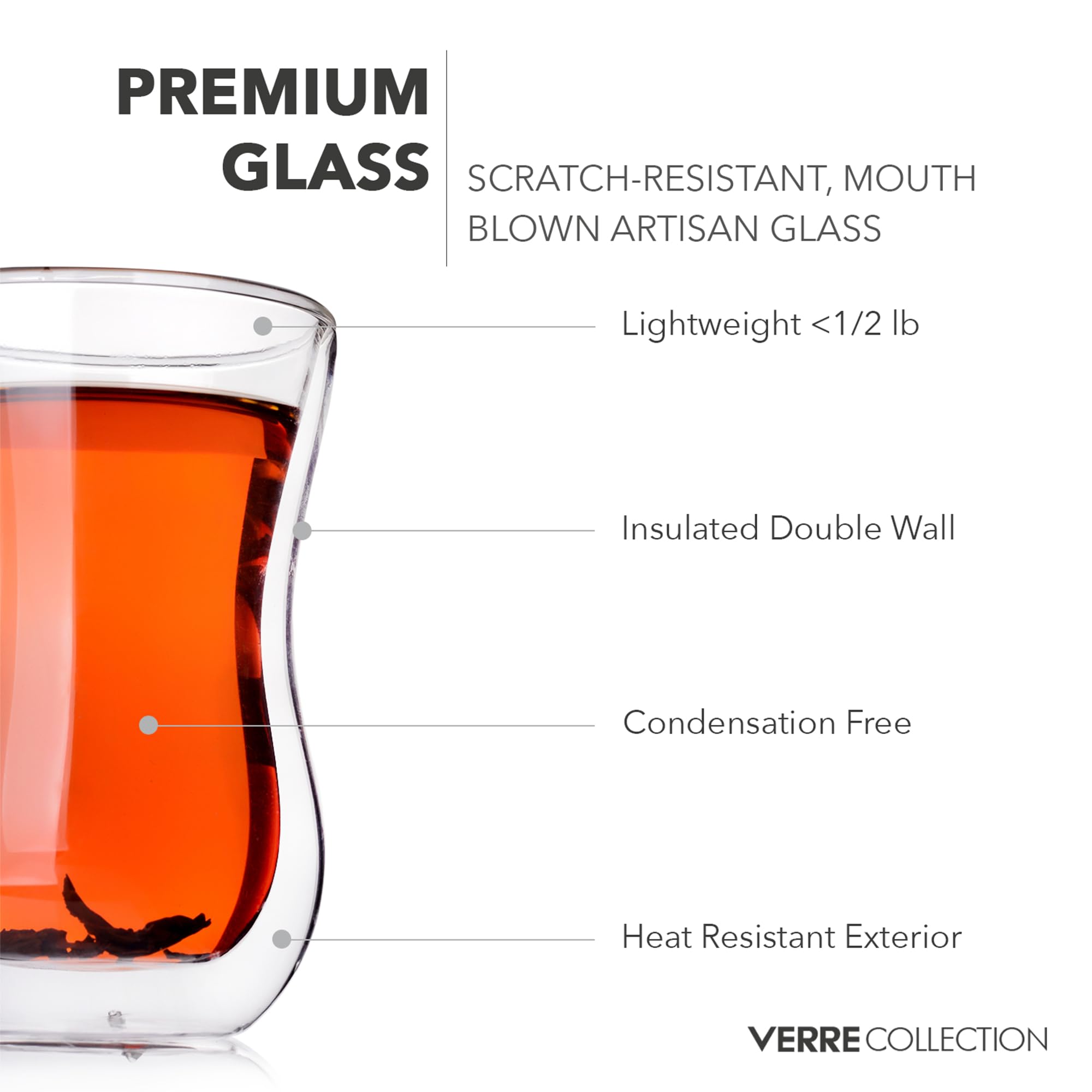 Taza de cristal ligero Verre Collection para té o café turco.