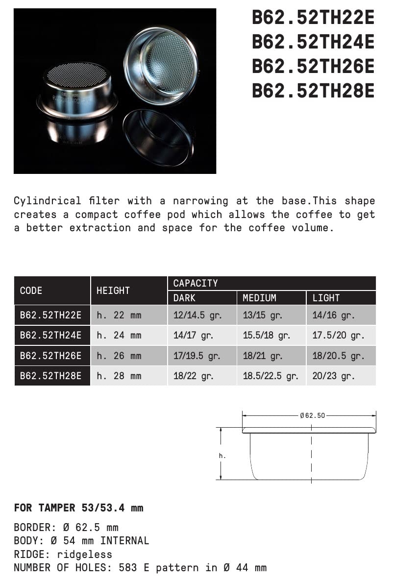 verybarista ims precision diámetro 62,5 mm facilita distribución uniforme del espresso.