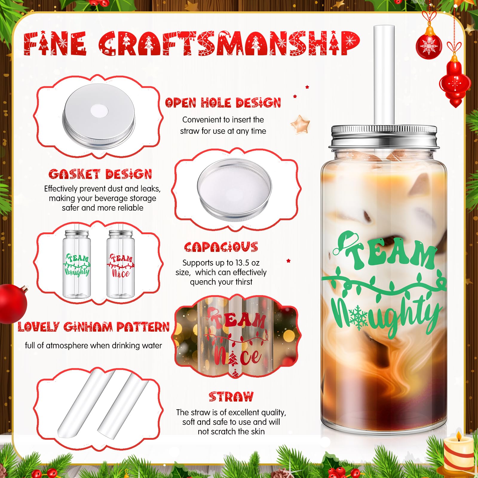 Vesici copas navidad con tapa, diseño reutilizable para múltiples bebidas.